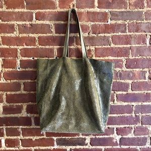 Sorial Green Leather Snakeskin Tote